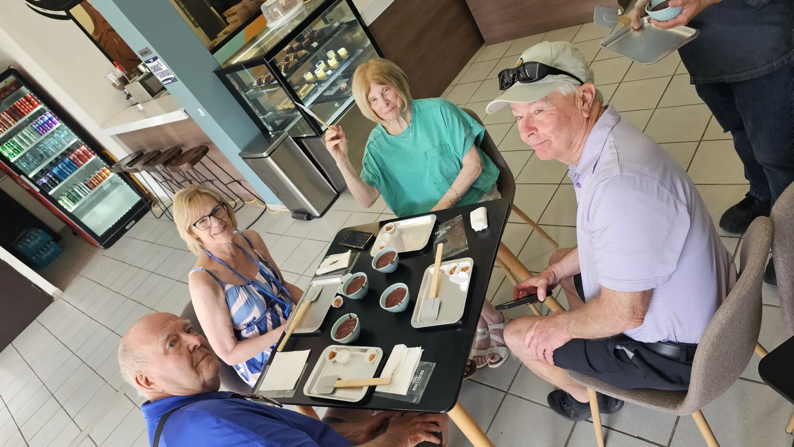 Travelers at a chocolate tasting.