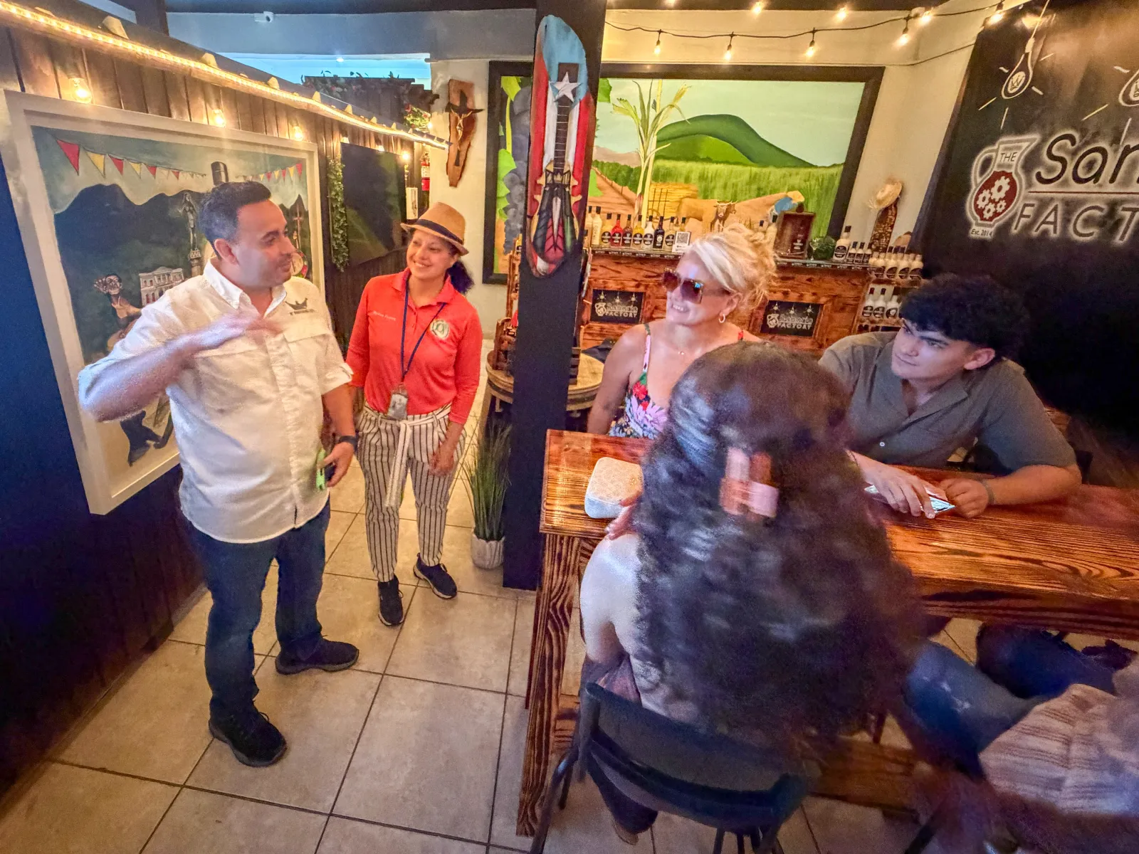 Travelers at a local sangria tasting stop.