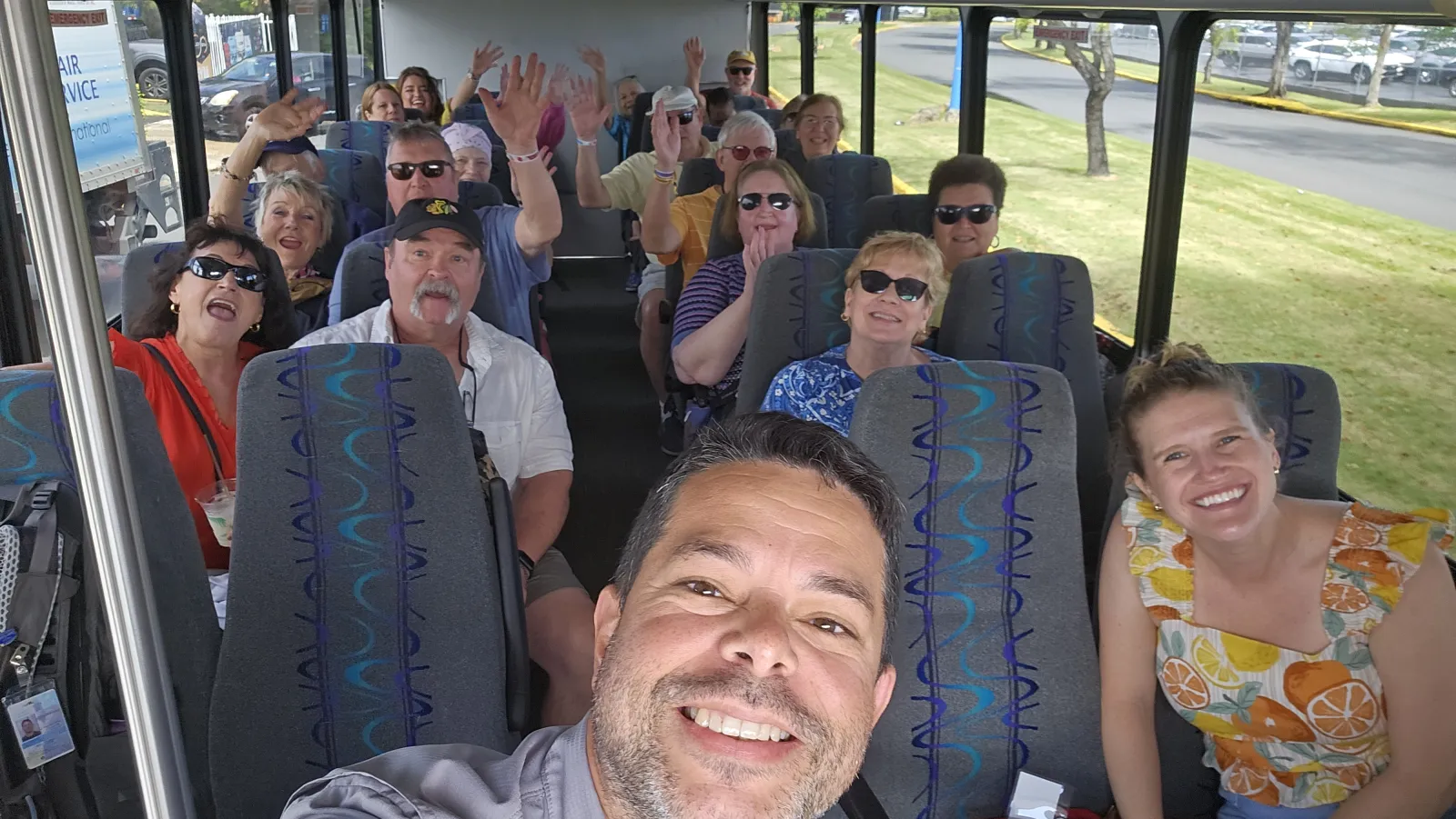 A private group riding together between stops.